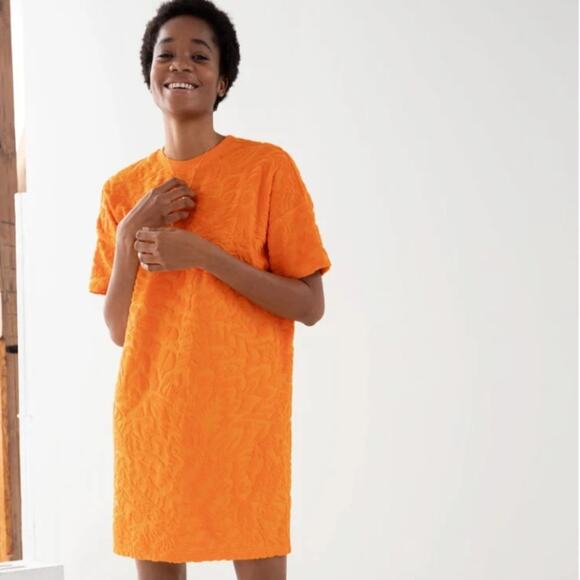 & Other Stories Orange Terry Leaf Print T Shirt Dress Size 0 NWOT - Picture 3 of 12